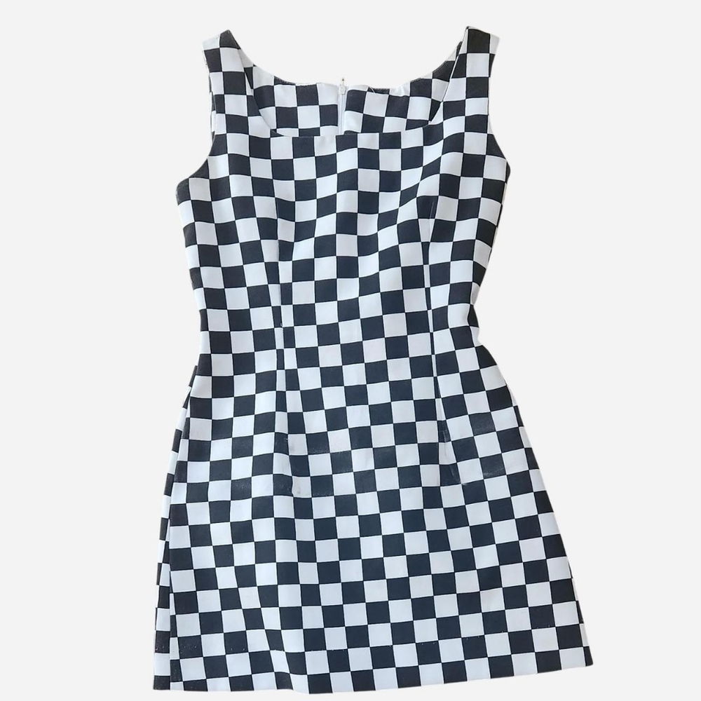 Vintage 90s Gozzi checkered print mini dress women’s size 2
